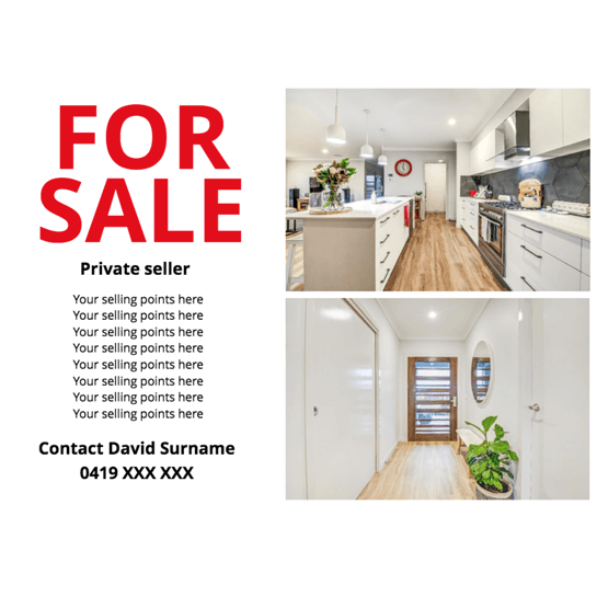 For Sale digital signage template with shite background for use with editor to create your own custom sign